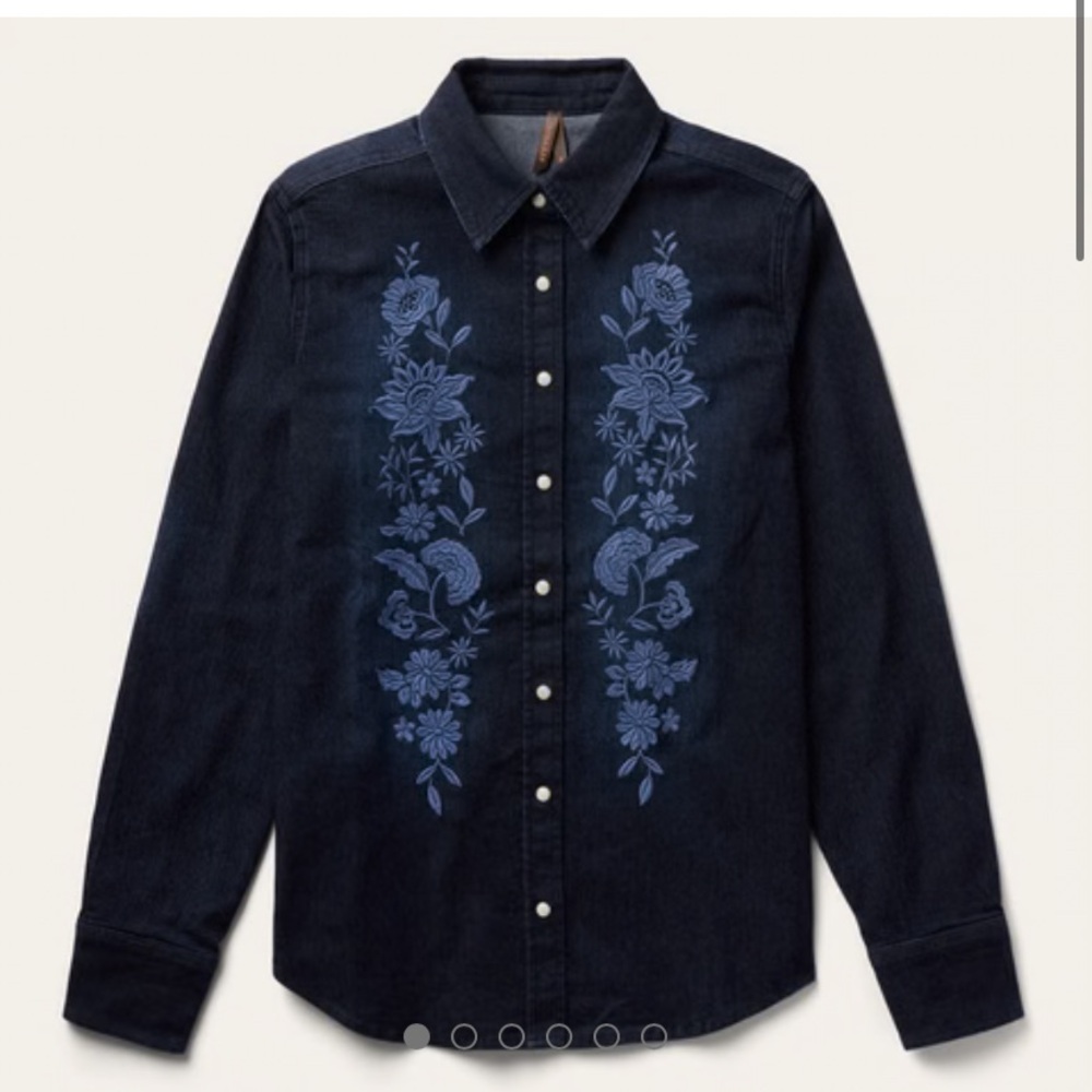 Embroidered Dark Denim Snap Front Western Shirt